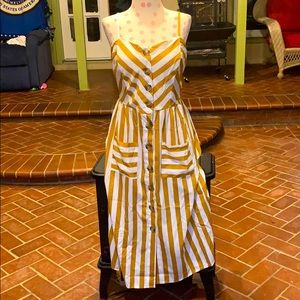 Mustard and white striped midi dress